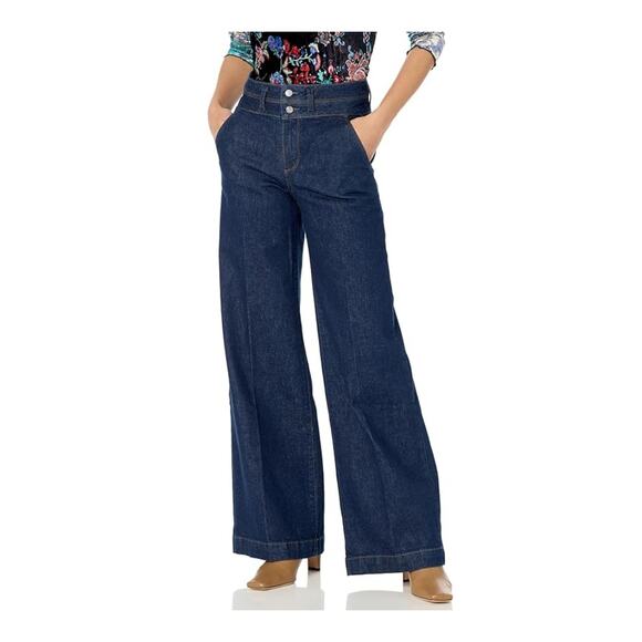 PAIGE Harper Wide Leg Jeans Women’s Size 26 Dark Wash Double Button Stretch